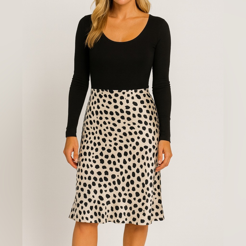 Leopard Print Satin Midi Skirt – Size M, Animal Print Slip Skirt